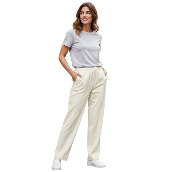 Theory Pants - Theory Basic Pull On‎ Pant Admiral Crepe Beige Elastic Waist Size 12